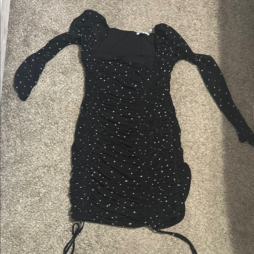 Bar III Black and White Puff Sleeve Bodycon Dress